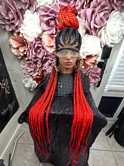 Feed in Guyana Braids Red/black 36” Full lace  