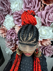 Feed in Guyana Braids Red/black 36” Full lace  