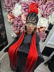 Feed in Guyana Braids Red/black 36” Full lace  